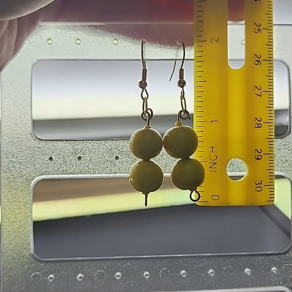 handmade Yellow Beaded Earrings - Picture 3 of 4